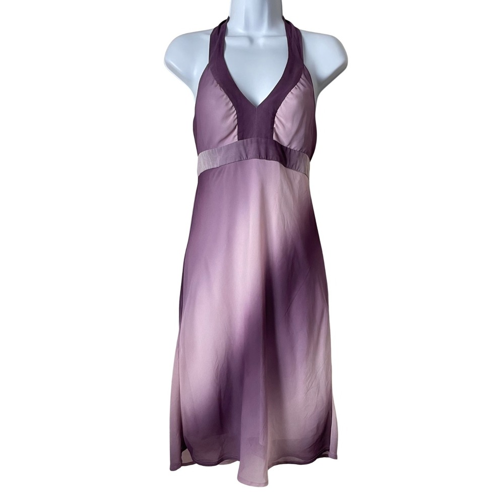 Vintage Y2K Babydoll Ombre Halter Midi Dress Faith Passion Purple Pink Size 4